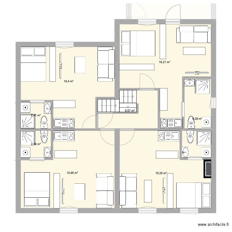 27 av jules guesdes rénové. Plan de 16 pièces et 196 m2