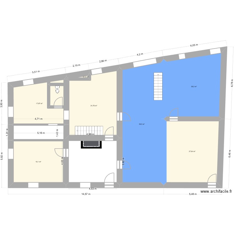 Base RDC. Plan de 7 pièces et 156 m2