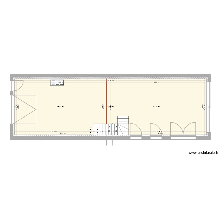 RDC. Plan de 3 pièces et 169 m2
