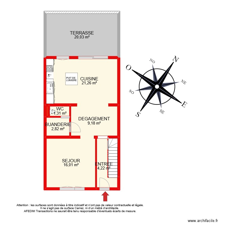 BI 6936 RDC. Plan de 9 pièces et 77 m2