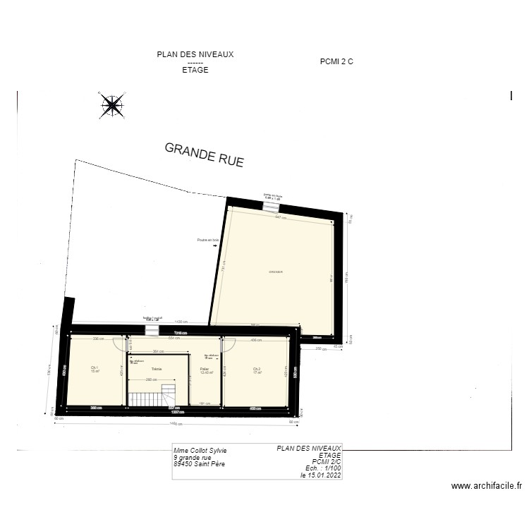 PCMI2C ETAGE. Plan de 2 pièces et 105 m2