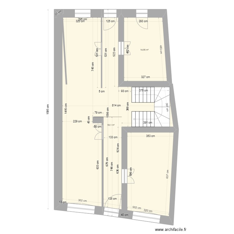 EDL   RDC aprés démolitions . Plan de 2 pièces et 108 m2