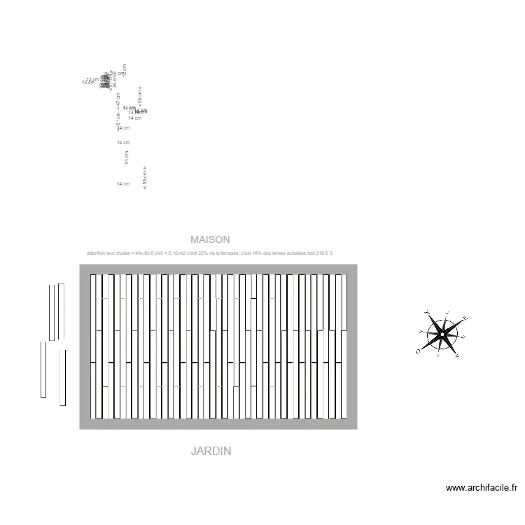 TERRASSE LAMES COMPOSITE moins de chutes. Plan de 1 Pièce et 23 m² TERRASSE LAMES COMPOSITE moins de chutes. Plan de 1 Pièce et 23 m²