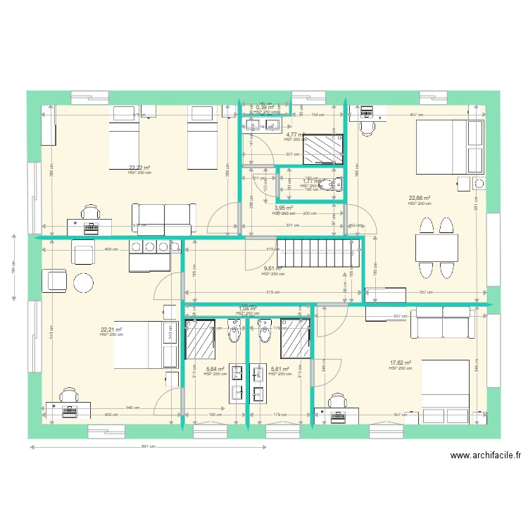 Caro modification Etage 5 du 7 janvier 2022. Plan de 12 pièces et 117 m2