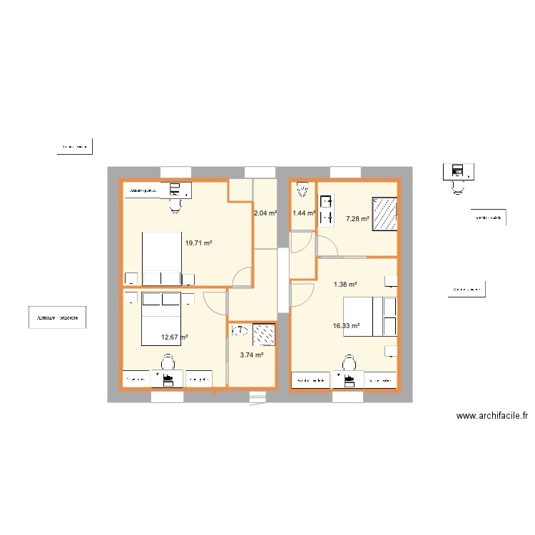 ETAGE INTERIEUR ESSAI 2 3 chambres. Plan de 0 pièce et 0 m2