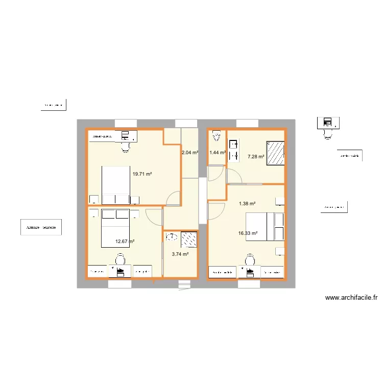ETAGE INTERIEUR ESSAI 2 3 chambres. Plan de 