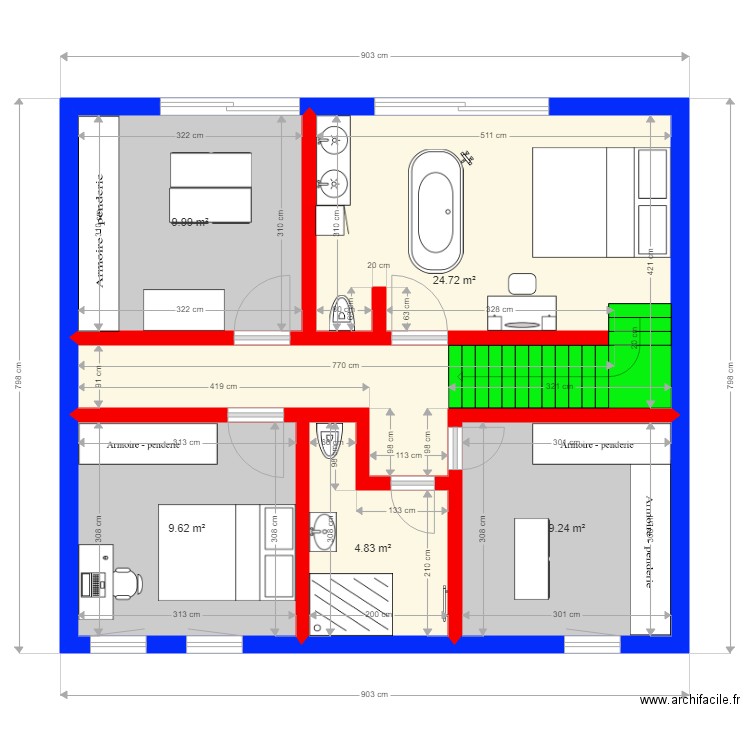 maison 1er etage avant stoumont. Plan de 3 pièces et 68 m2