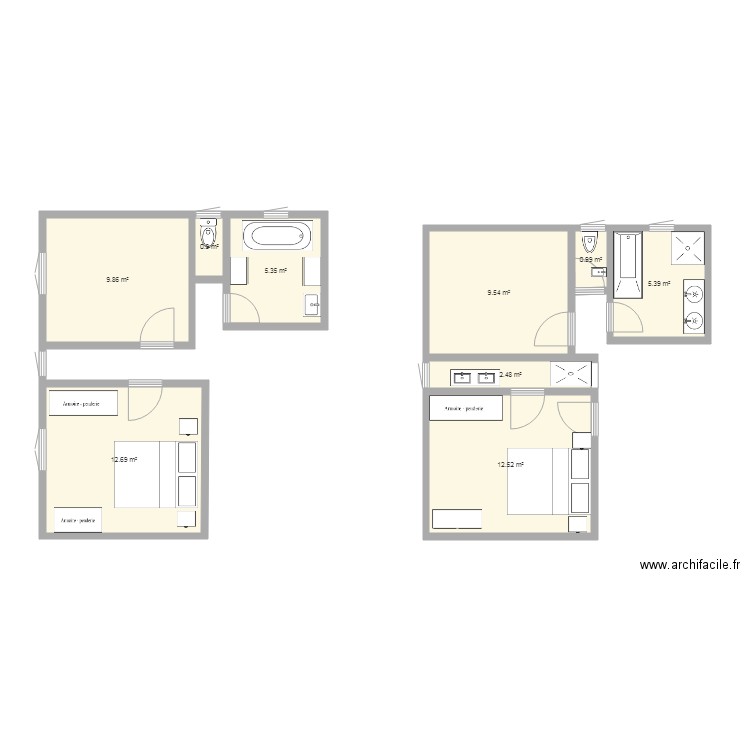 salle de bain dans couloir. Plan de 0 pièce et 0 m2