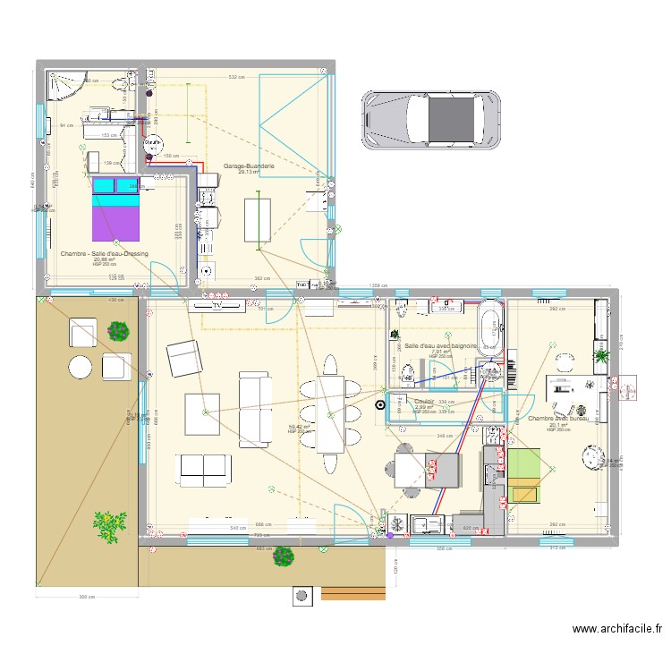 Plan du projet - Idée future Dressing Bathroom. Plan de 12 pièces et 142 m2