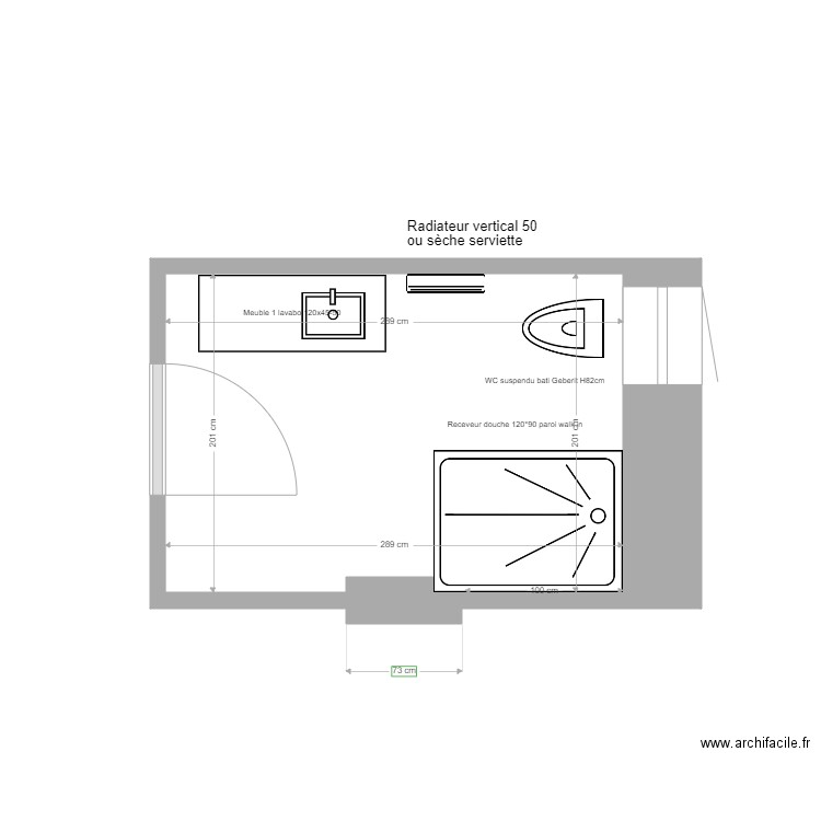 plan SDdouche Maus Serville. Plan de 1 pièce et 6 m2