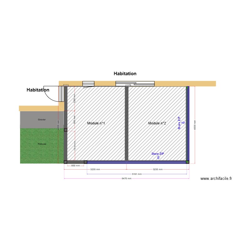 NOIRAULT AZAY 2. Plan de 2 pièces et 23 m2