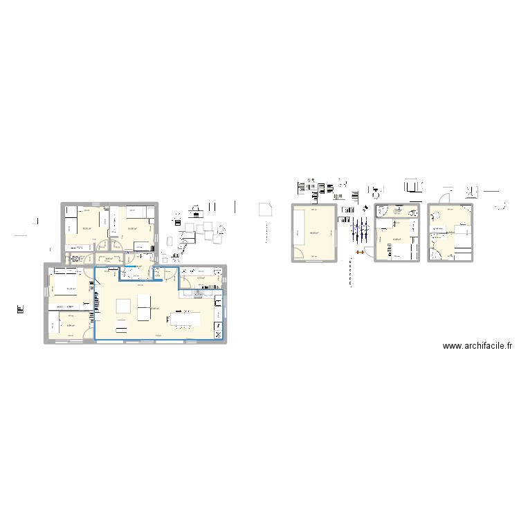 Glasshouse décalée. Plan de 13 pièces et 124 m2