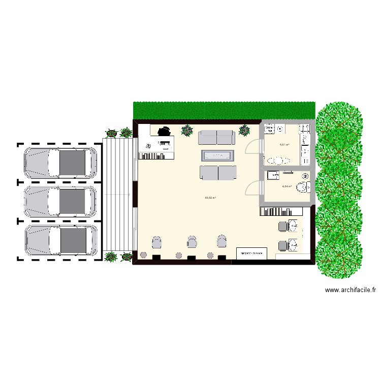 ani. Plan de 3 pièces et 71 m2