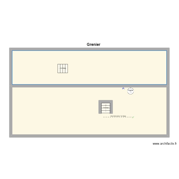 grenier. Plan de 2 pièces et 106 m2