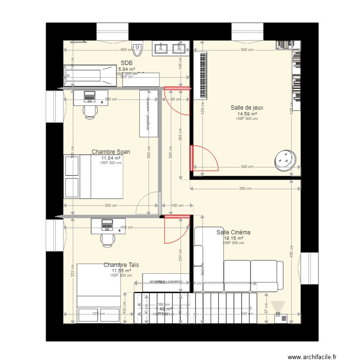 1er étage rénovée par Emmanuelle meublée. Plan de 0 pièce et 0 m2