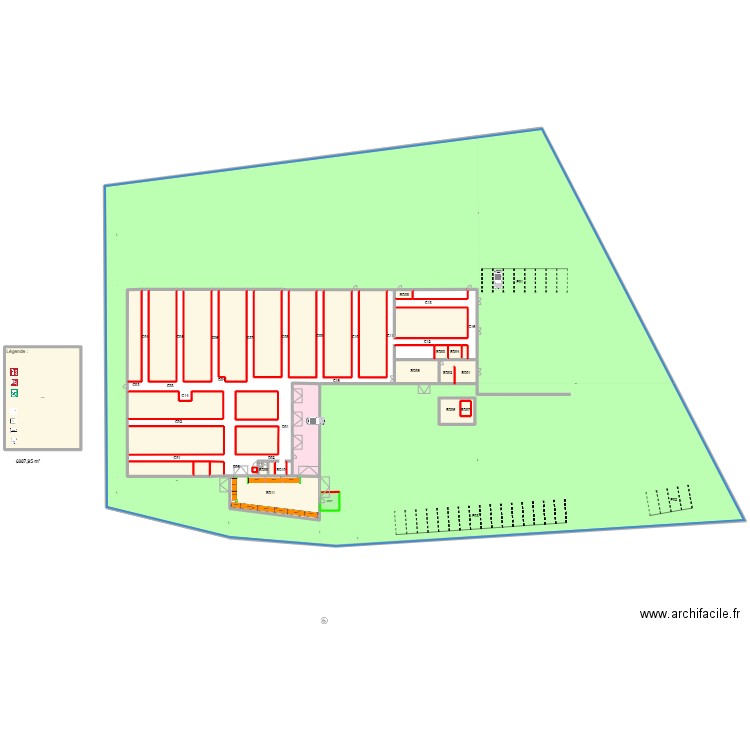 Entrepot v4. Plan de 33 pièces et 3147 m2