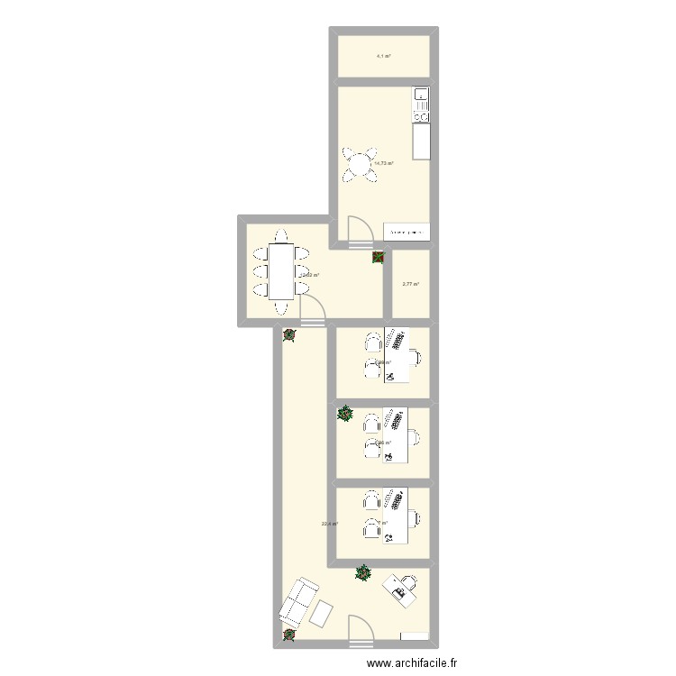 Bureau MTX. Plan de 8 pièces et 77 m2