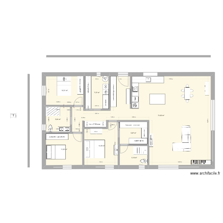 pedinielli PLAN EN L 3. Plan de 8 pièces et 133 m2
