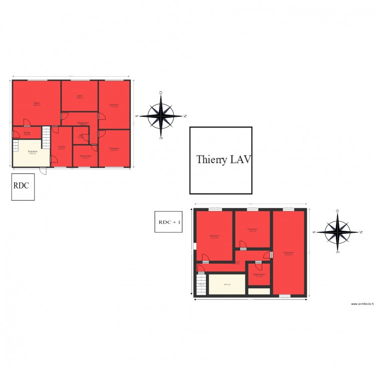 double étage. Plan de 18 pièces et 139 m2