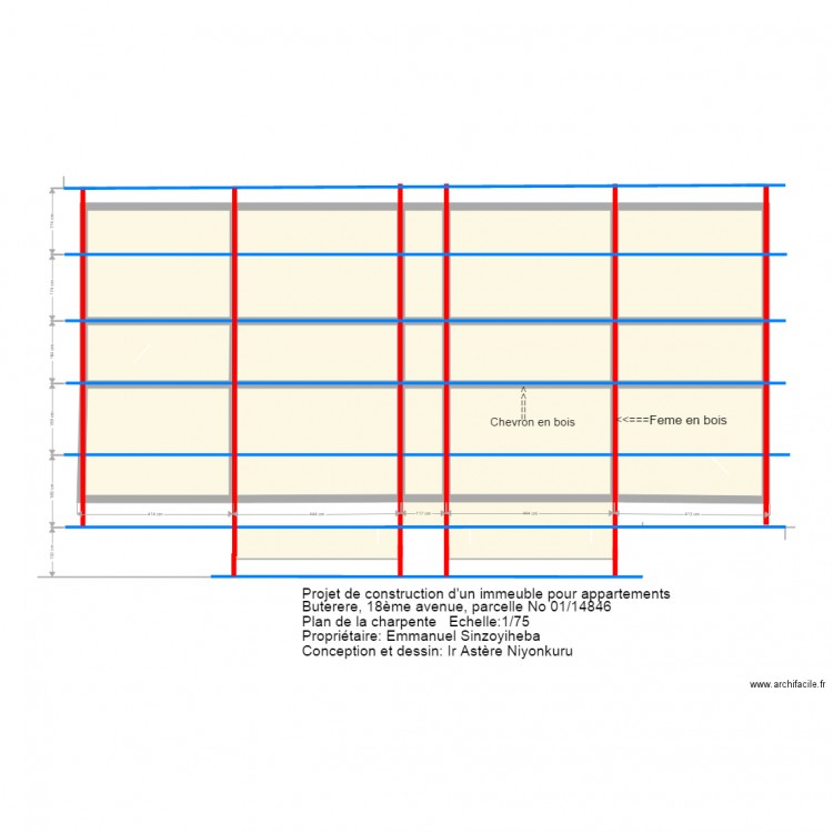 musalac charpente. Plan de 19 pièces et 134 m2