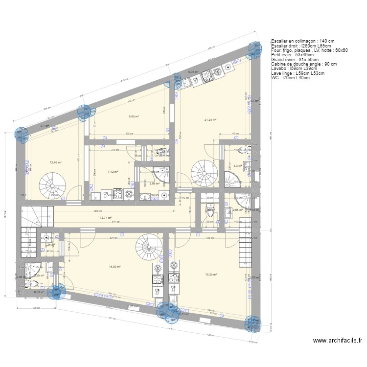 Plan 1er étage avec prises et cuisines version 2. Plan de 0 pièce et 0 m2