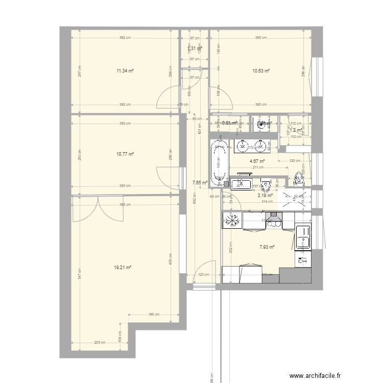 Plan avec bonnes dims et 2sdb yc 1ipn mais pb baignoire. Plan de 0 pièce et 0 m2