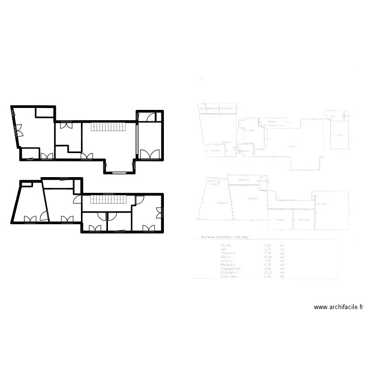 SAUTEREY. Plan de 11 pièces et 49 m2