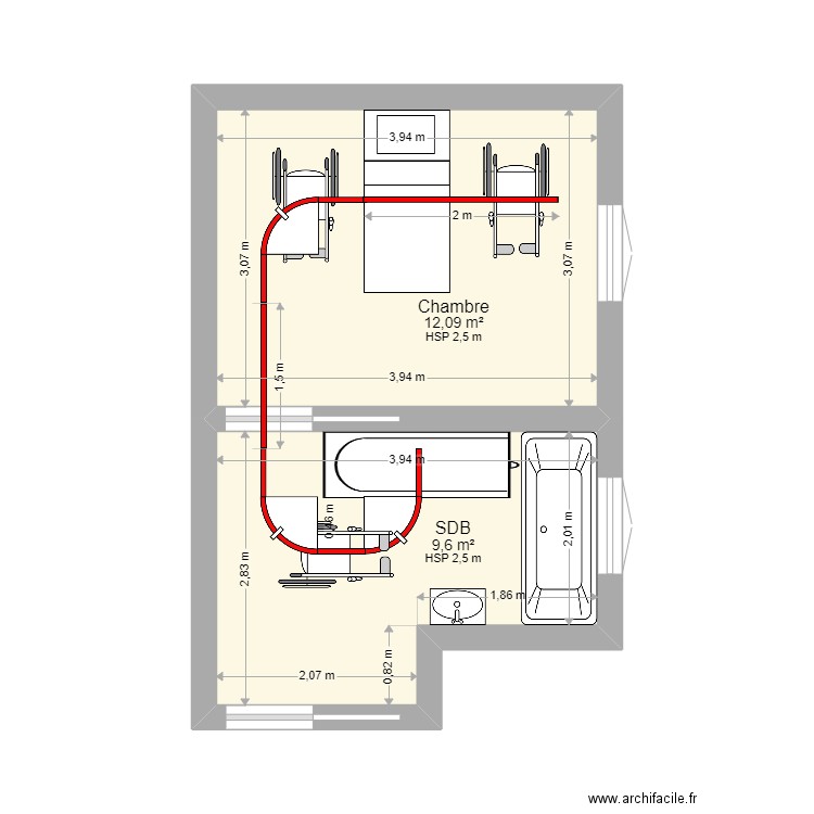 HENNART. Plan de 2 pièces et 22 m2