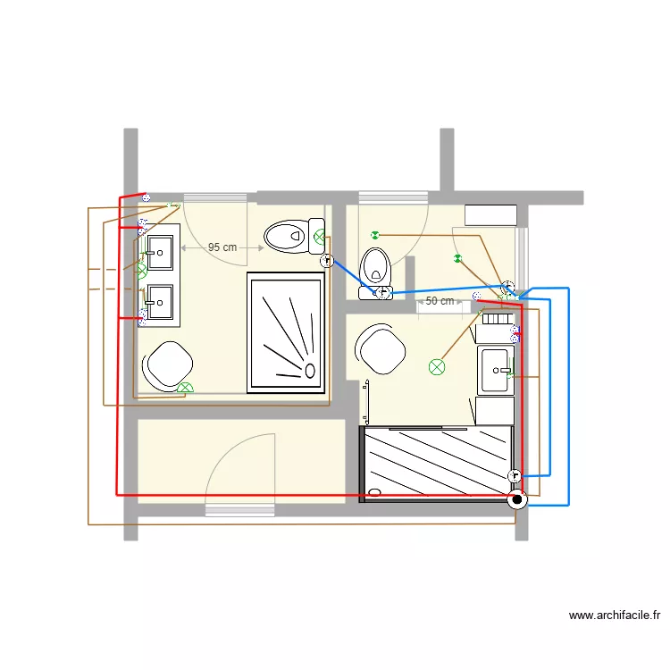 Salle de Bain Clermont electricite VMC permanentes. Plan de 