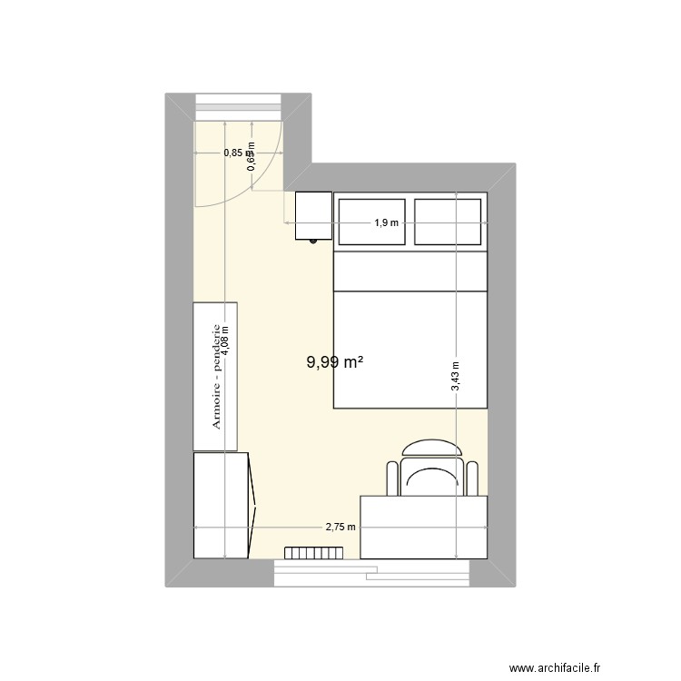 Chambre. Plan de 1 pièce et 10 m2