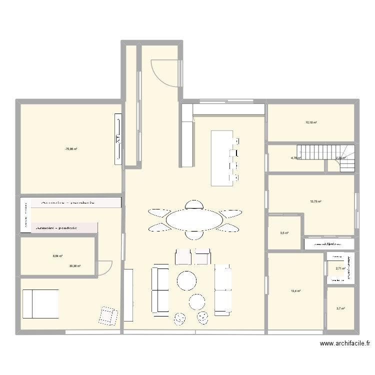 projet. Plan de 12 pièces et 124 m2