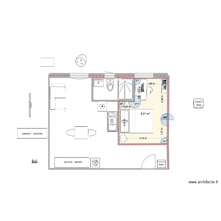 18.11 2. Plan de 1 pièce et 9 m2