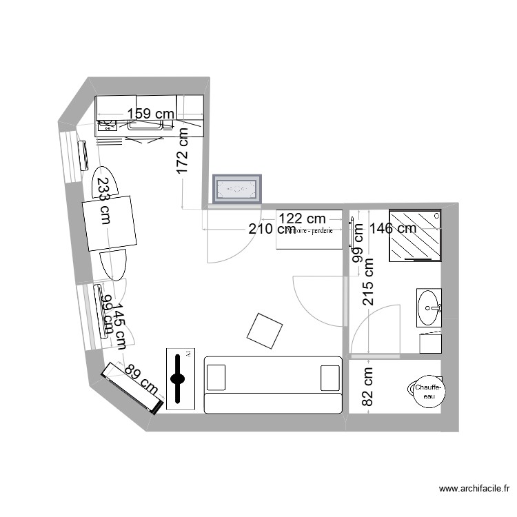 studio &eacute;tage 1. Plan de 0 pièce et 0 m2