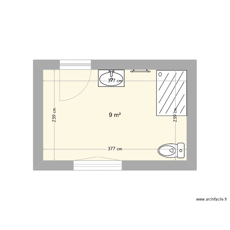 rénovation salle de bain. Plan de 1 pièce et 9 m2