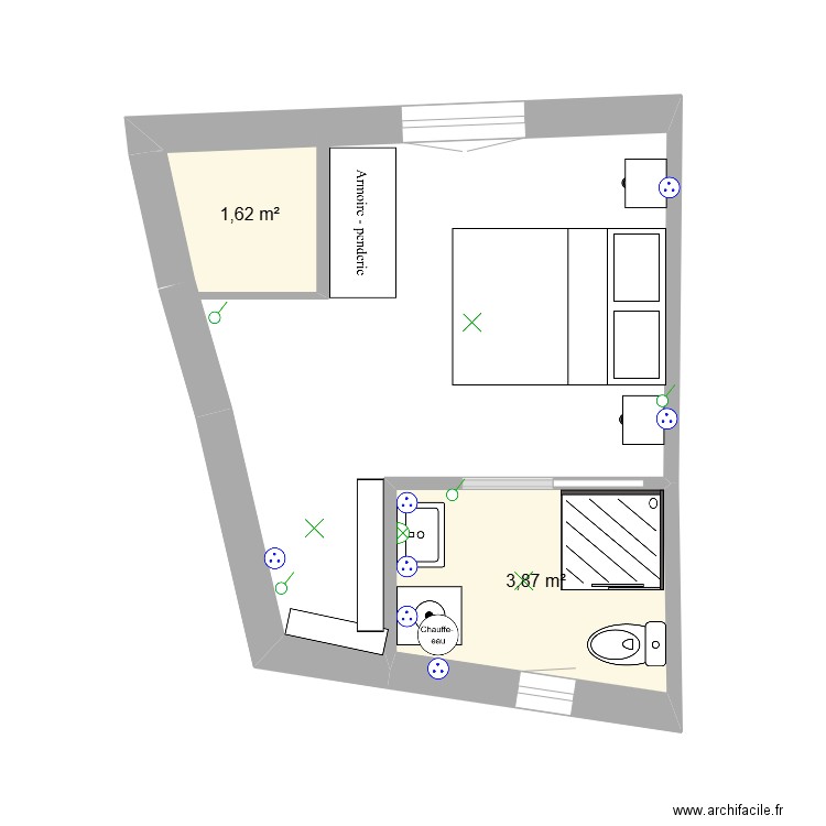 R1 1er gauche essai. Plan de 2 pièces et 5 m2