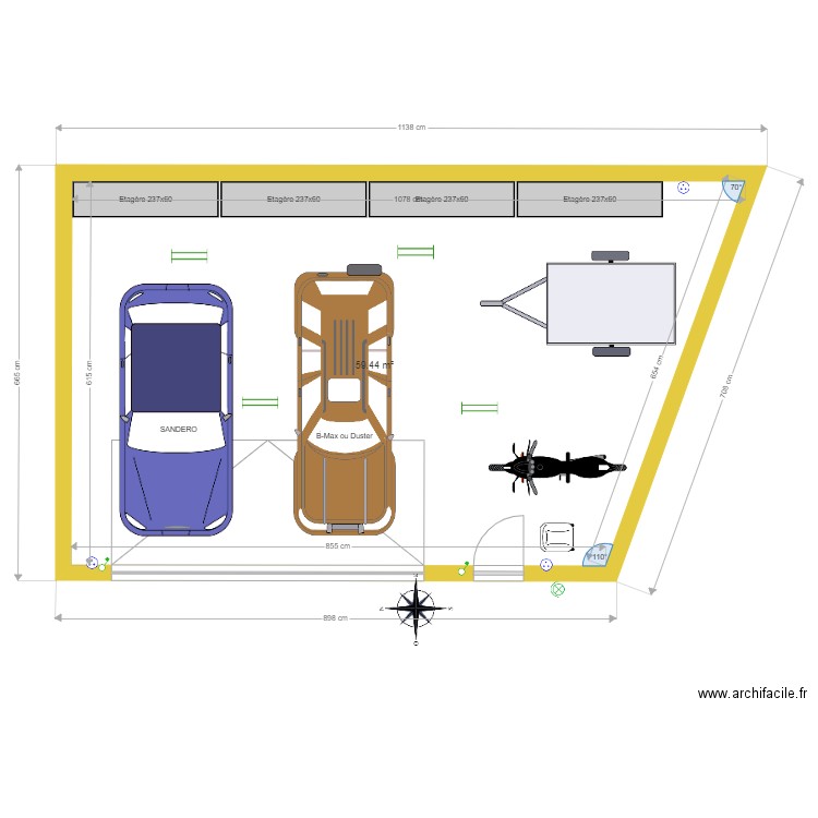 Garage extérieur SULLY-ouvertures ouest. Plan de 1 pièce et 59 m2