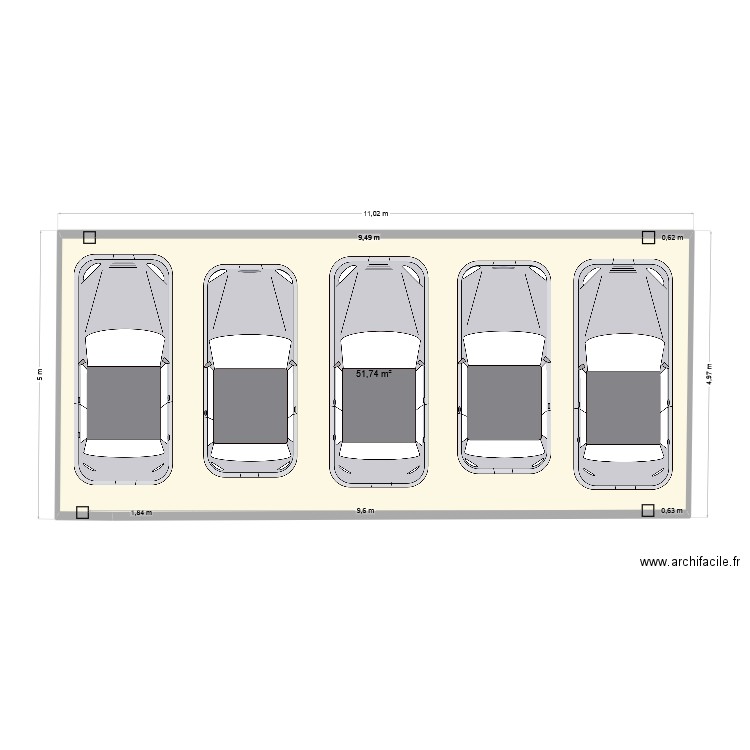 Plan carport vue dessus 1. Plan de 1 pièce et 52 m2