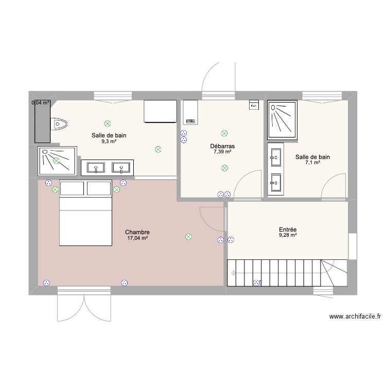 RdC Parents La Monardière. Plan de 6 pièces et 50 m2