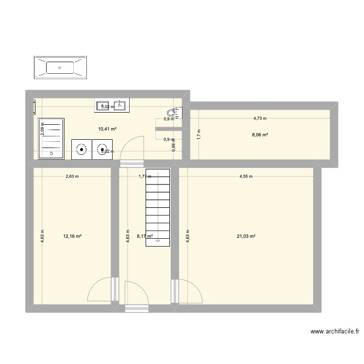 WARPE. Plan de 5 pièces et 60 m2