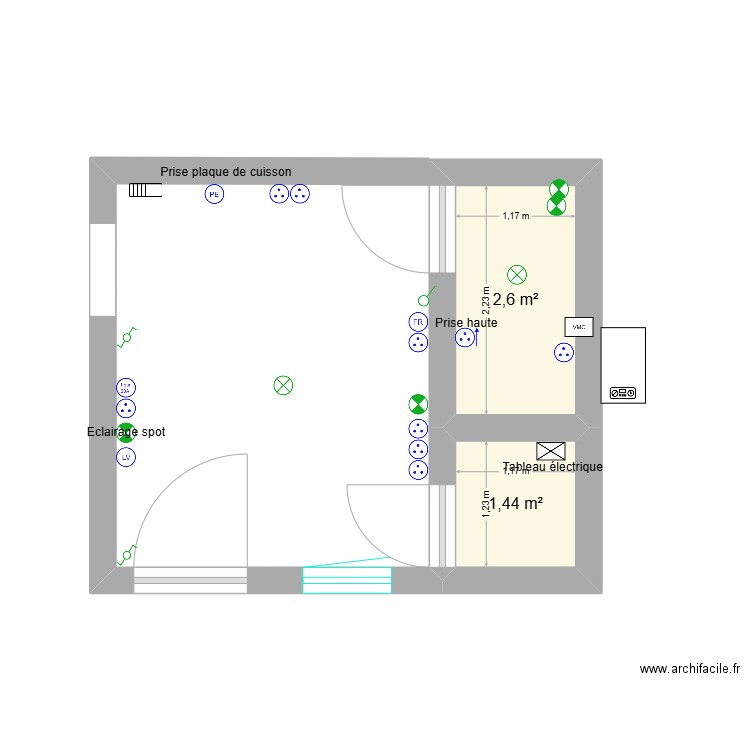 CuisineP1. Plan de 2 pièces et 4 m2