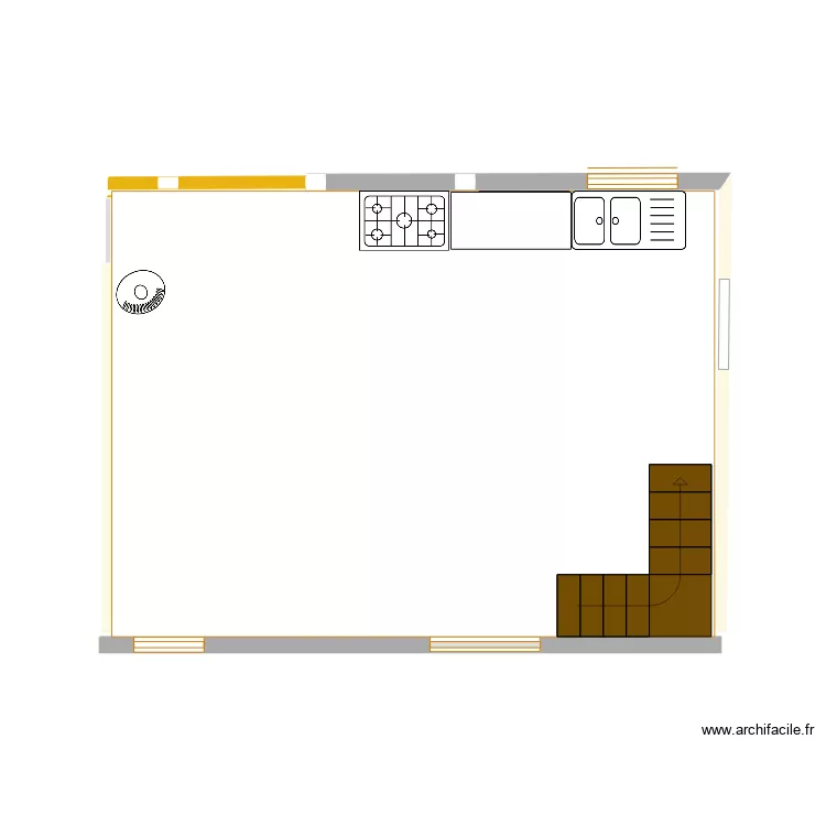Long&egrave;res cuisine s&eacute;jour. Plan de 
