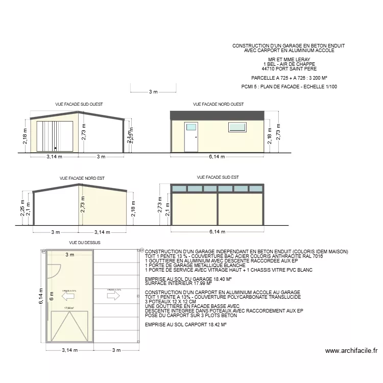 PCMI 5 LERAY PORT ST PERE. Plan de 1  et 18 m²