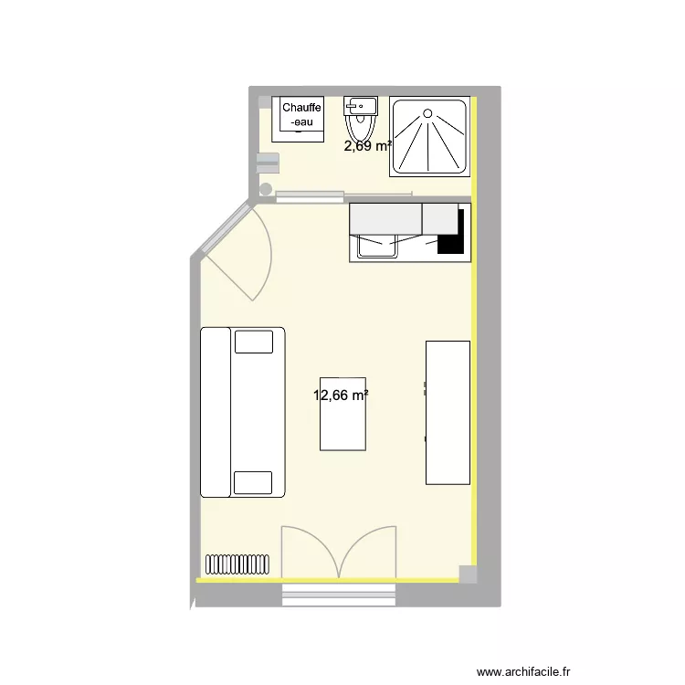 Studio Voltaire V3. Plan de 2  et 15 m²