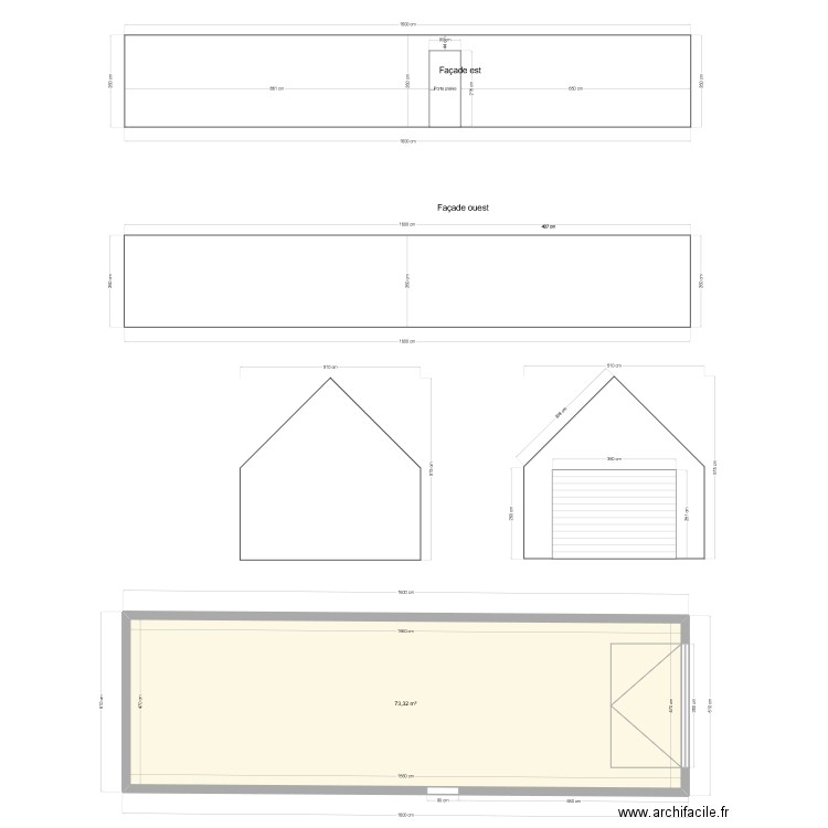 garage. Plan de 1 pièce et 73 m2