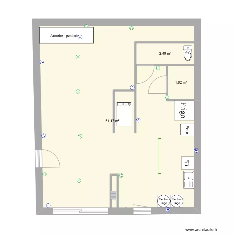 Etage R0. Plan de 3  et 55 m²