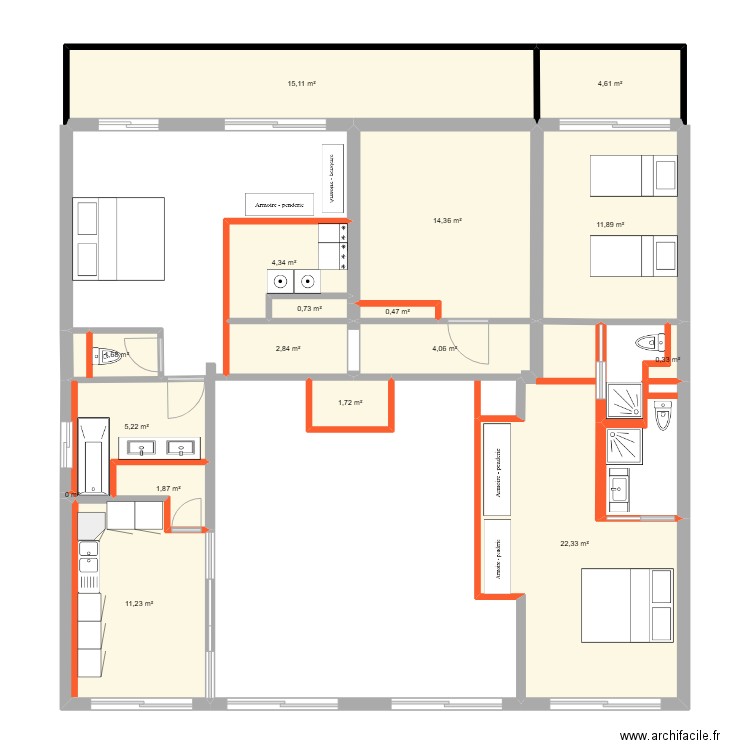Kevin. Plan de 17 pièces et 103 m2