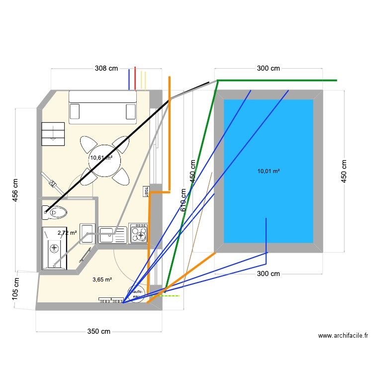 studio. Plan de 4 pièces et 27 m2