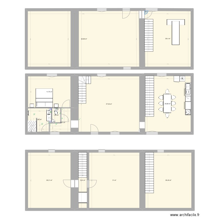 Moulin 3. Plan de 12 pièces et 275 m2