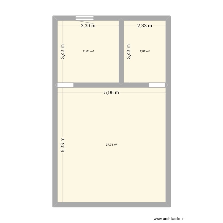 Chambre boubou. Plan de 3 pièces et 57 m2