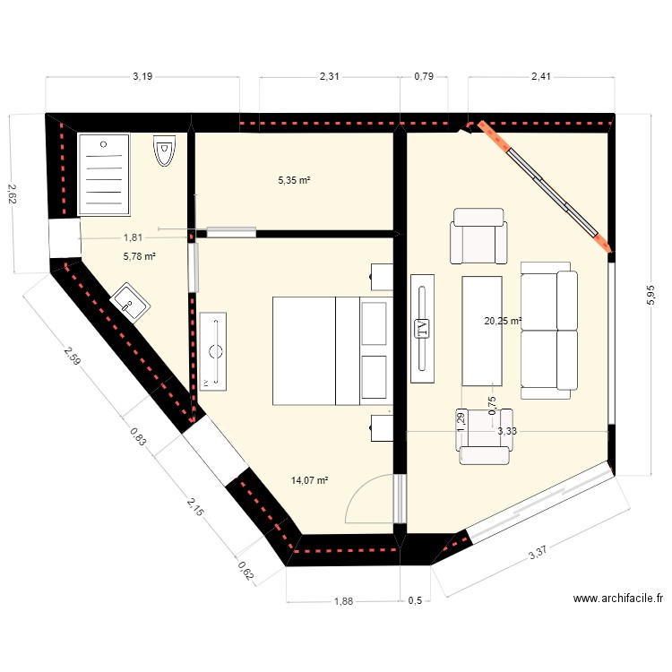 extension maison new 52. Plan de 4 pièces et 45 m2